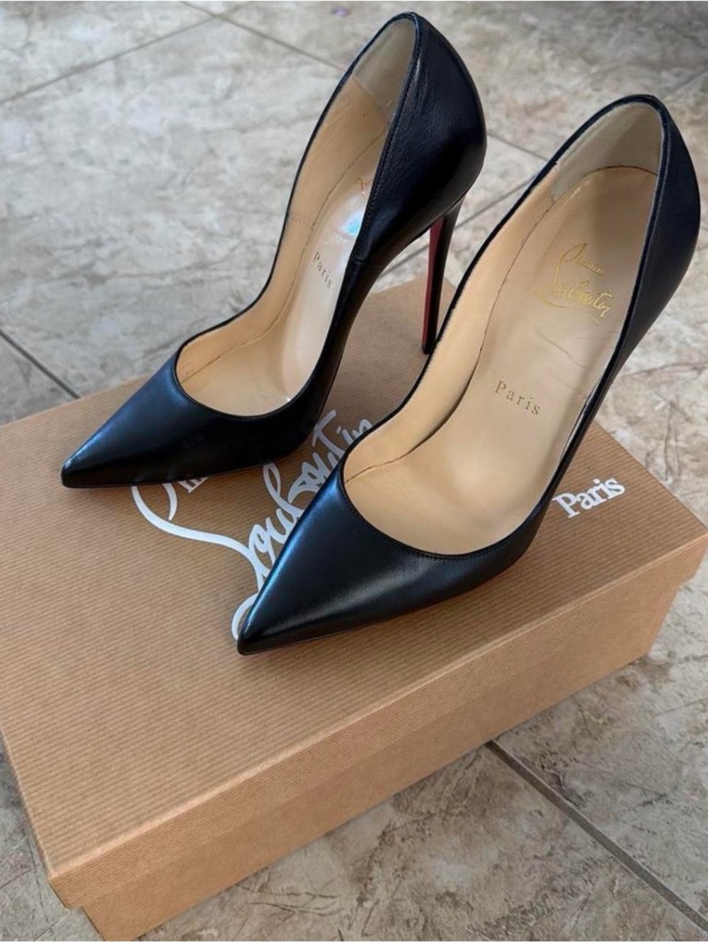 Christian Louboutin Black Leather Pointed Stiletto Pumps with Red Sole